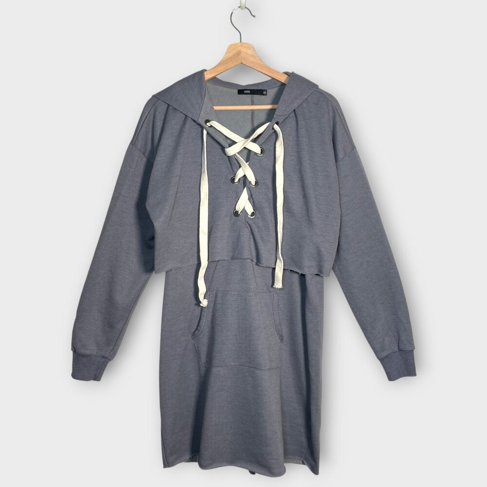 Fate Hoodie Dress MEDIUM Gray Raw Hem Athleisure